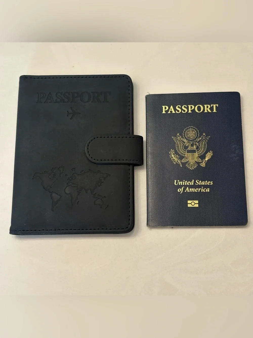 NEW Black Vegan Leather Slim Passport Holder RFID Blocking Embossed 7 pocket